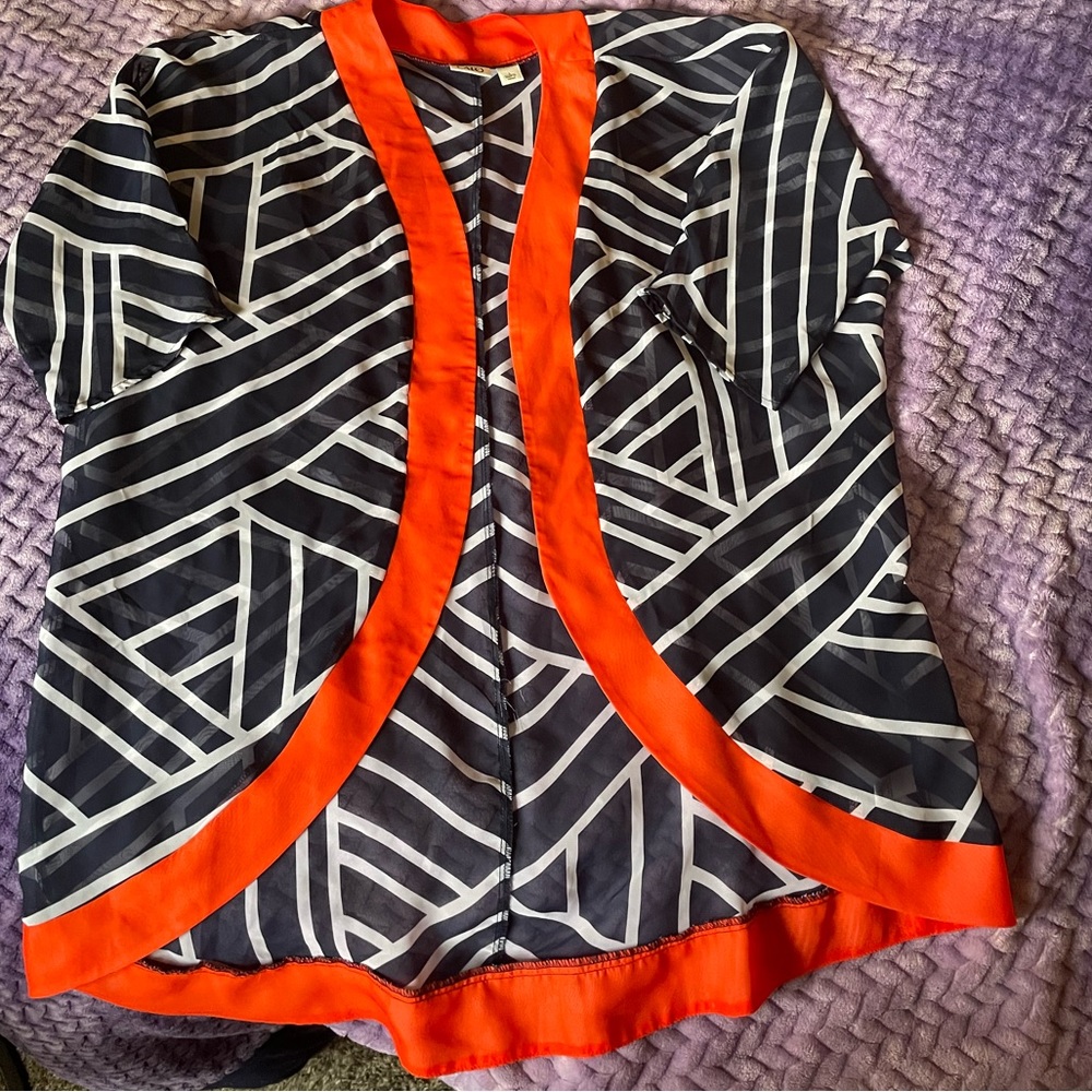 Cato Blue & White Striped Cover-Up with Orange Trim
